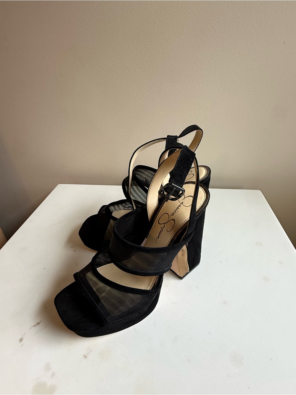 Jessica Simpson Black Strappy Block Heel Sandals